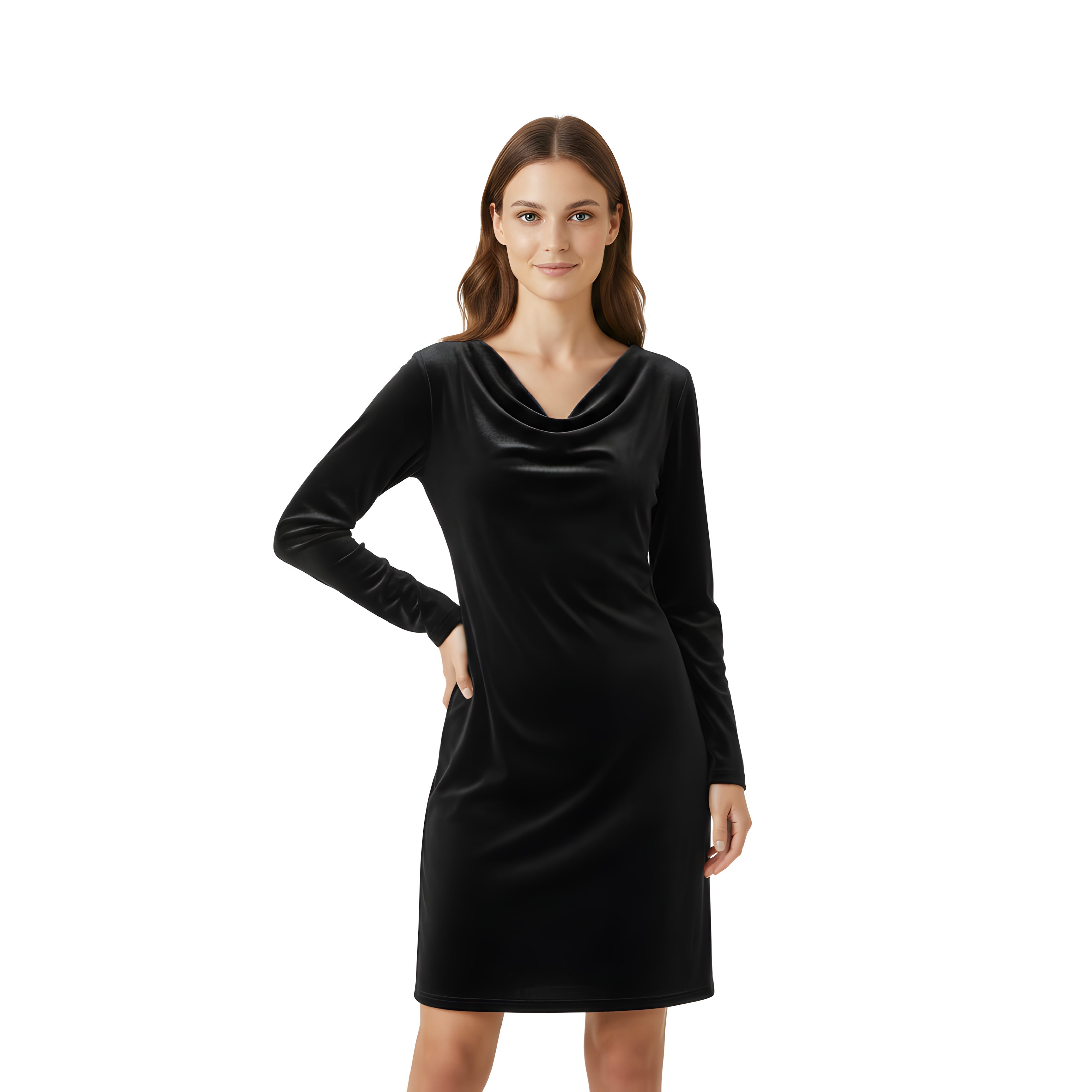 Abito in velluto a maniche lunghe con scollo drappeggiato