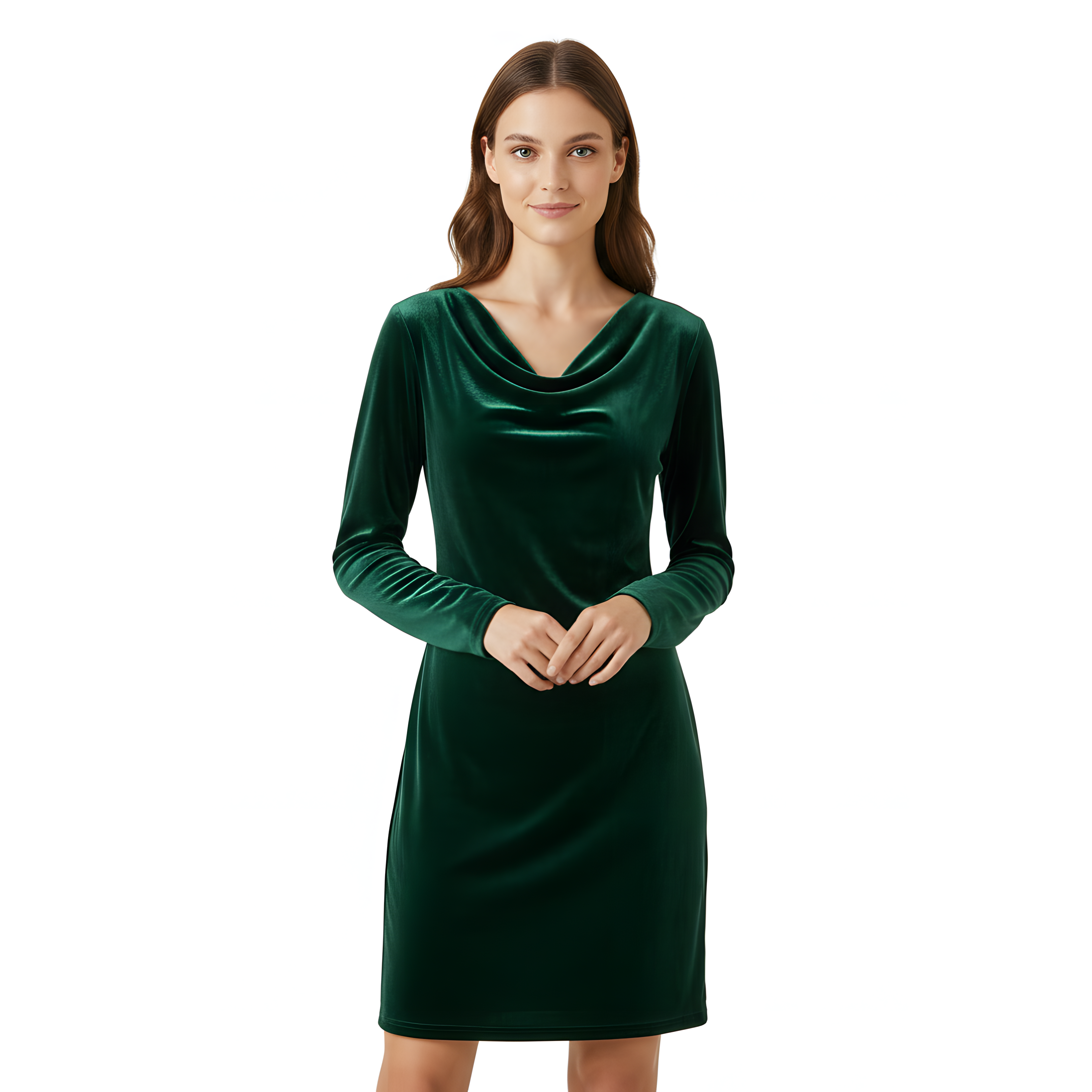 Abito in velluto a maniche lunghe con scollo drappeggiato