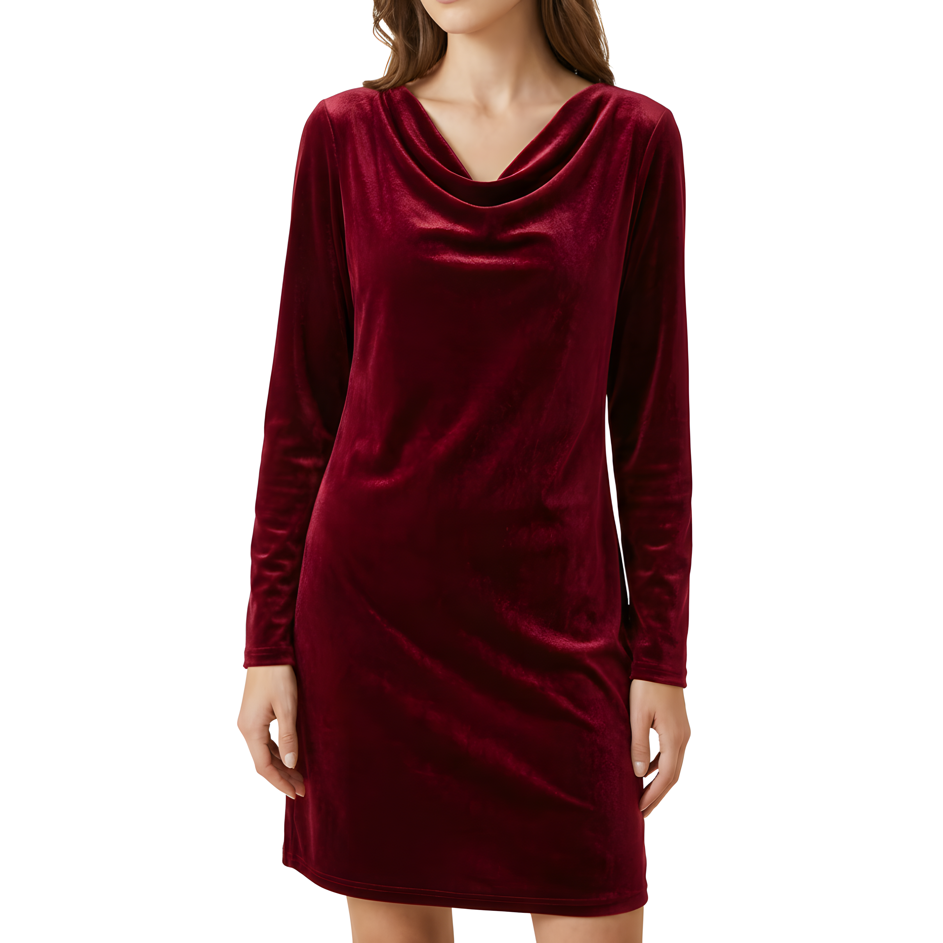 Abito in velluto a maniche lunghe con scollo drappeggiato