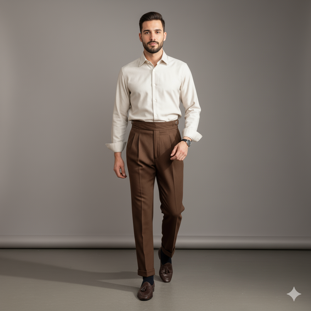 Pantaloni da Uomo a Vita Alta Dritti in Stile Britannico