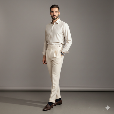 Pantaloni da Uomo a Vita Alta Dritti in Stile Britannico
