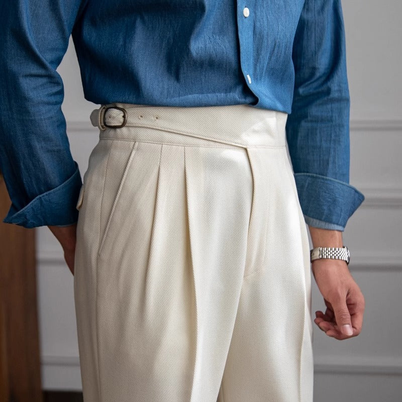 Pantaloni da Uomo a Vita Alta Dritti in Stile Britannico